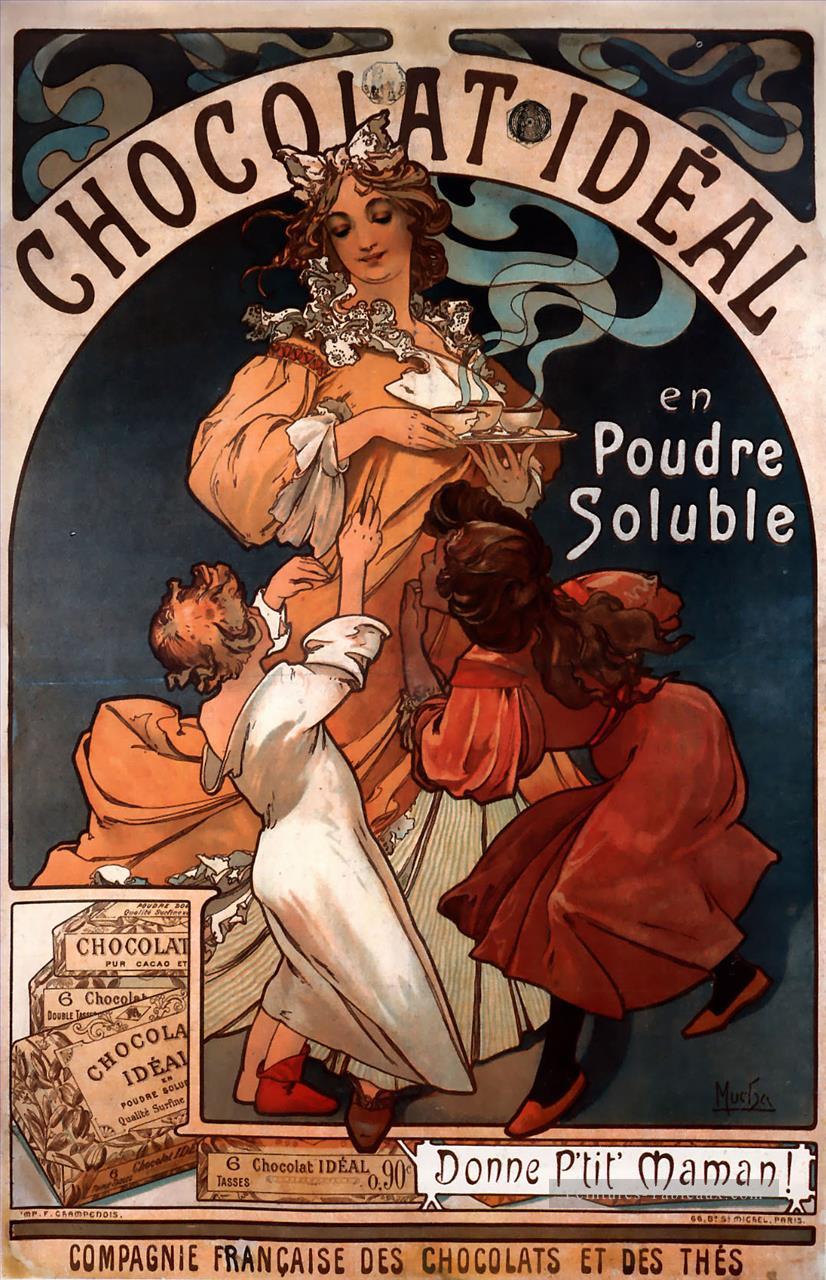 Chocolat Idéal 1897 Art Nouveau Tchèque Alphonse Mucha Peintures à l'huile